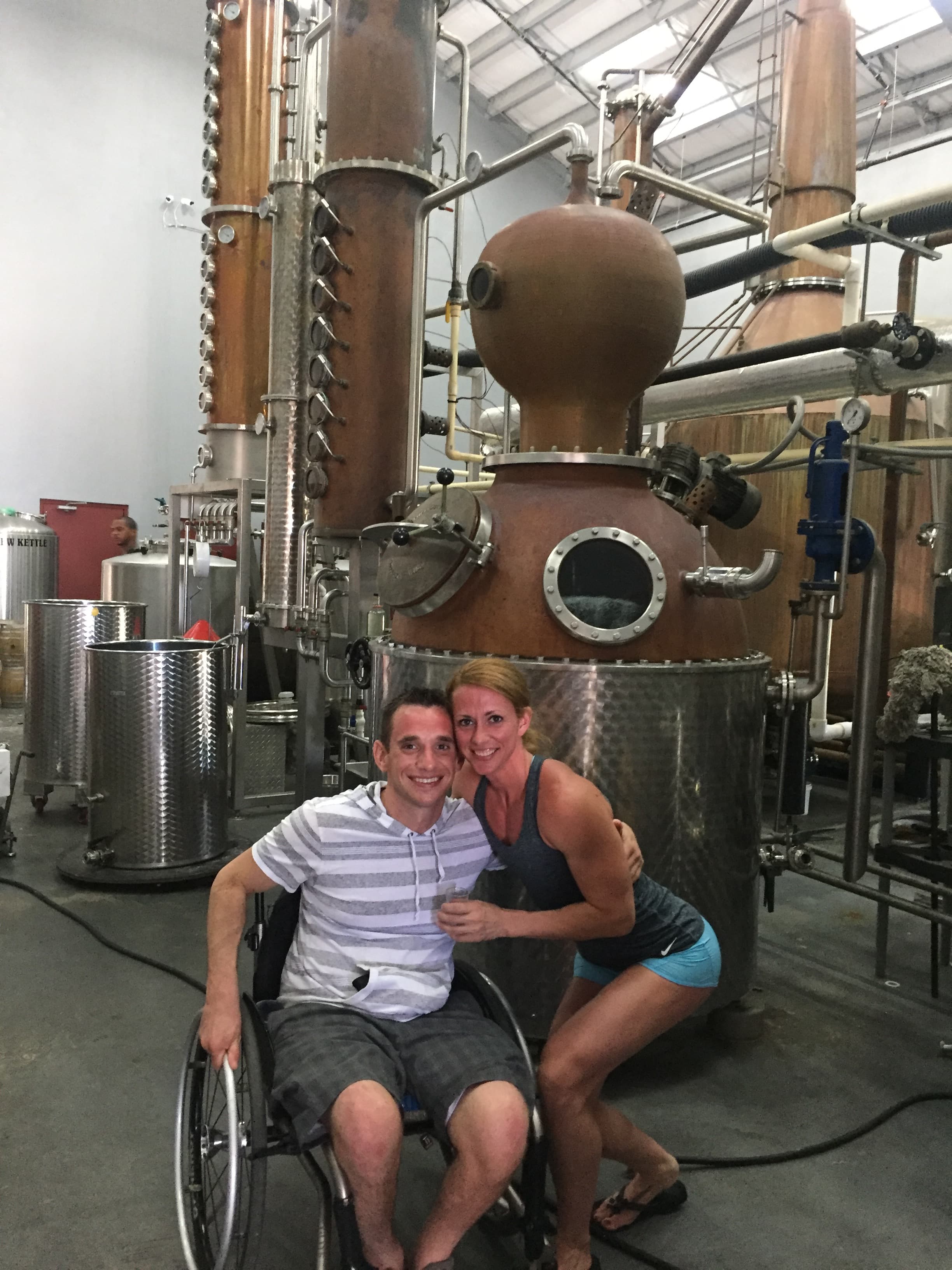 My wife and I at a rum distillery tour