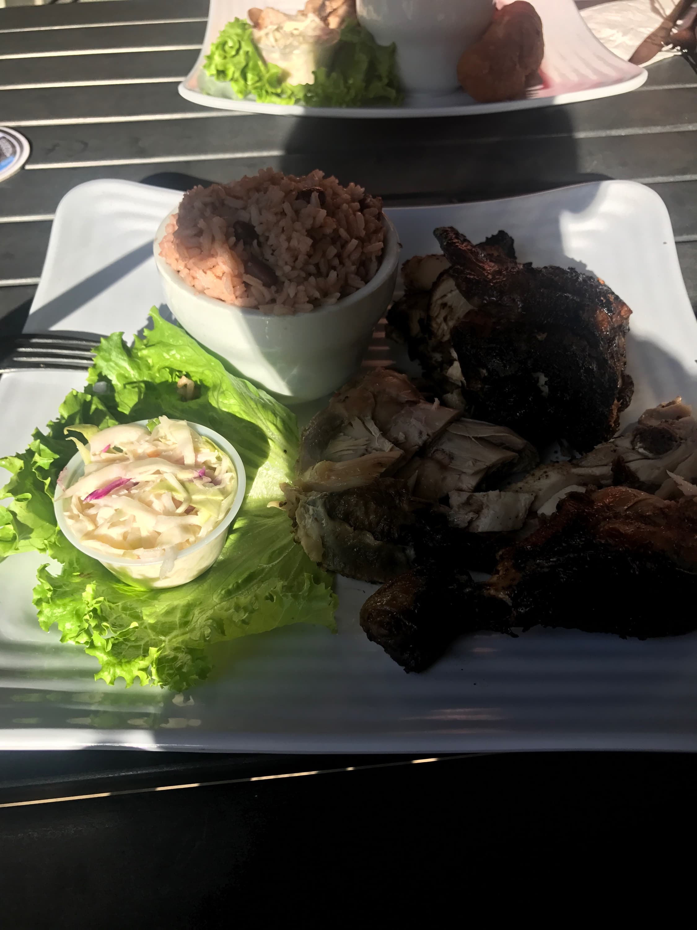 Amazing jerk chicken at a restaurant called Peppers